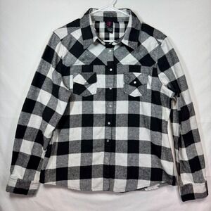 Urban Groove Buffalo Plaid Flannel Shirt Western Pearl Snap Black White Sz Large